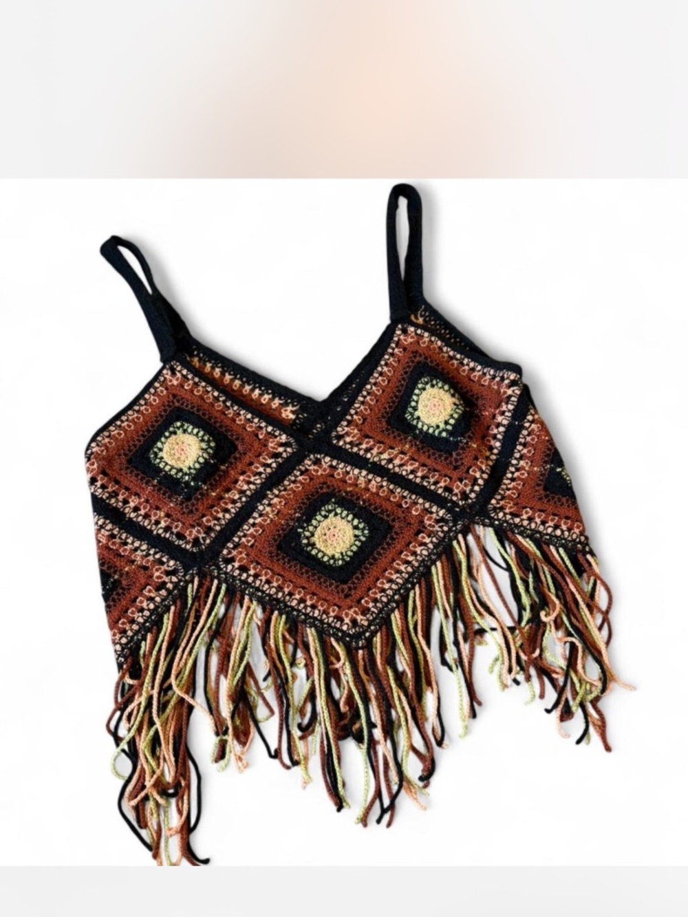 Buckle Heritage Charm Crochet Fringe Boho Tank Top Western Festival Y2K- Medium - Picture 3 of 5